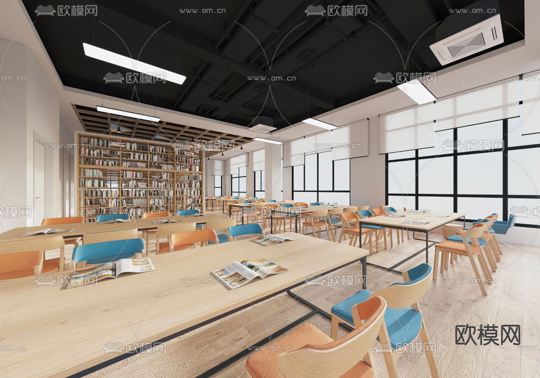 图书馆 阅览室3d模型下载（渲染图1）
