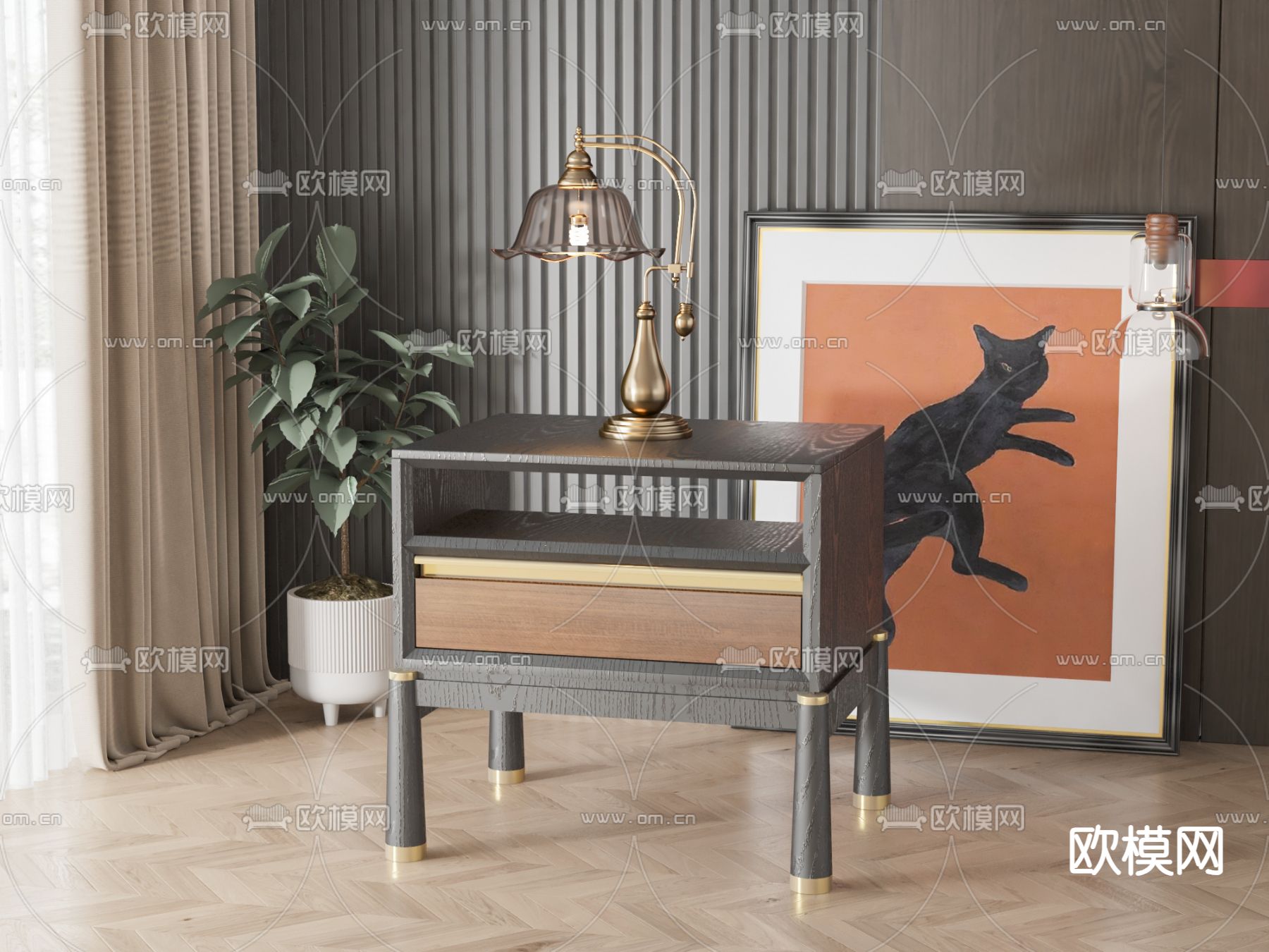 美式床头柜3d模型下载