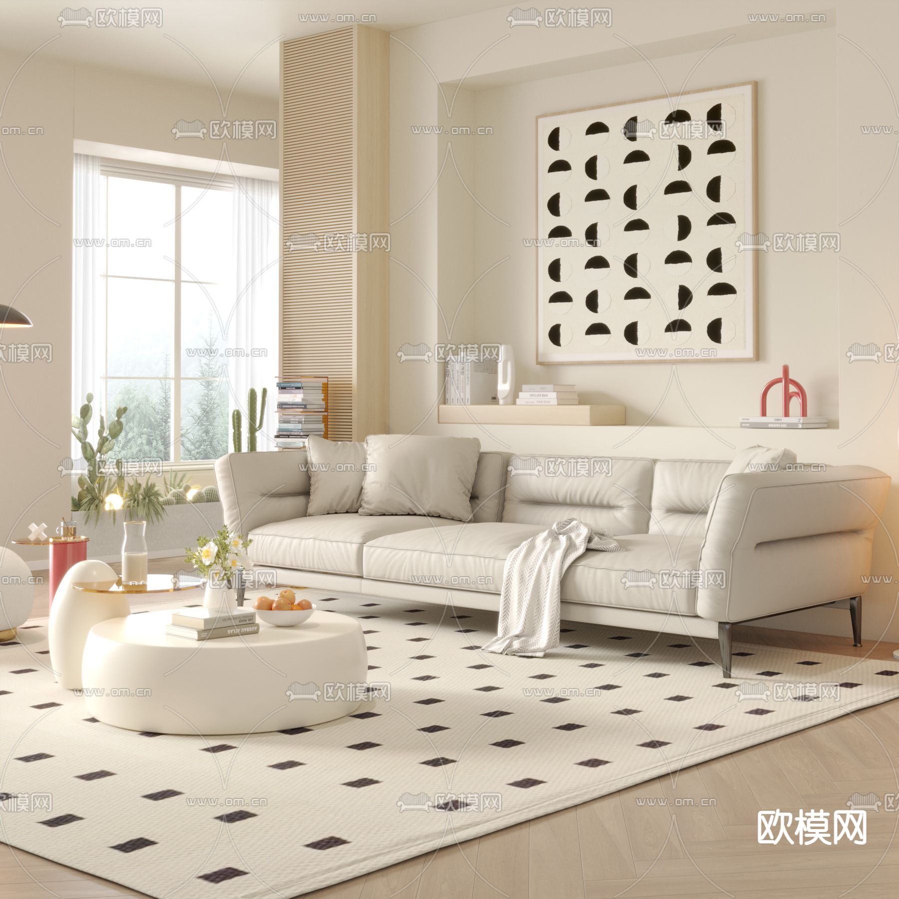 奶油风沙发3d模型下载（渲染图1）