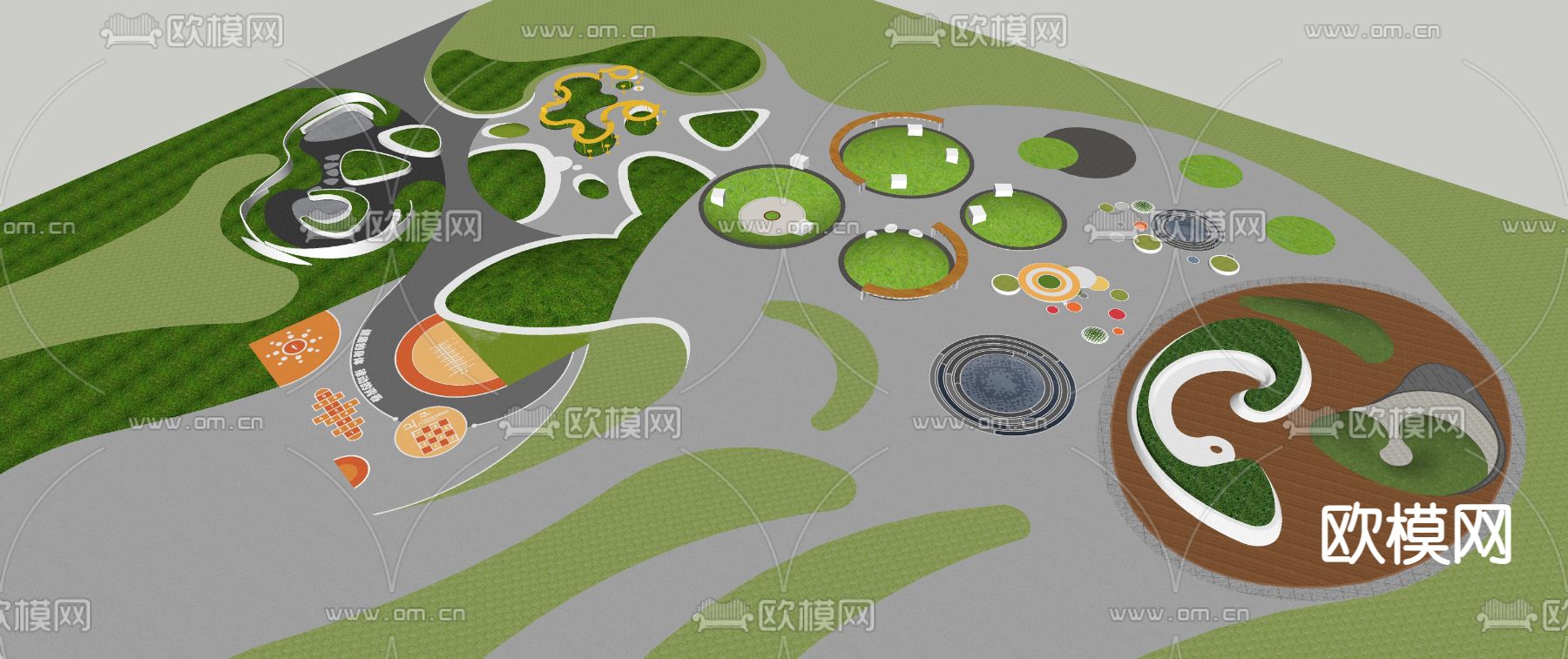 现代公园小广场su模型下载（渲染图2）