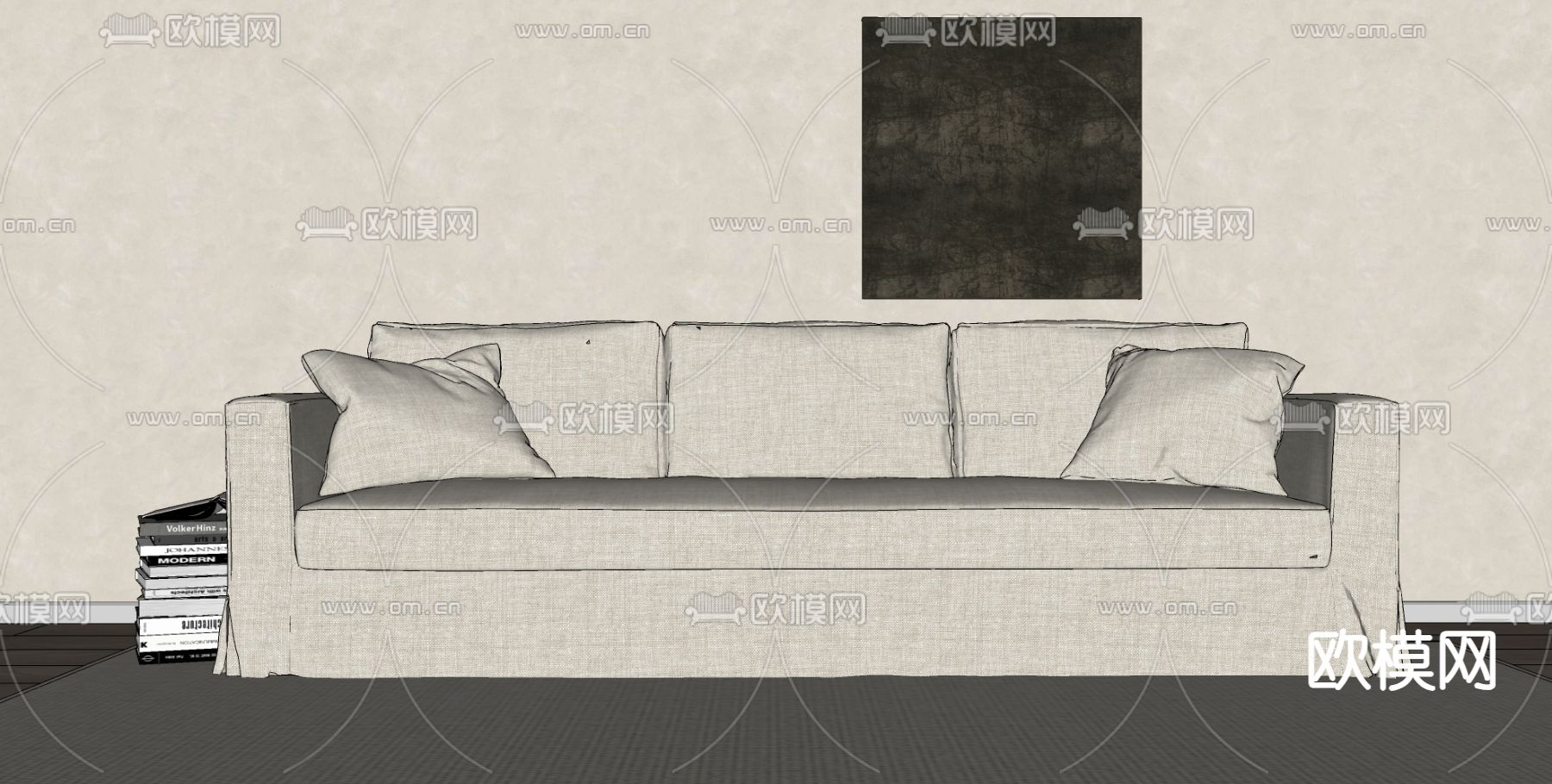 侘寂多人沙发su模型下载（渲染图2）