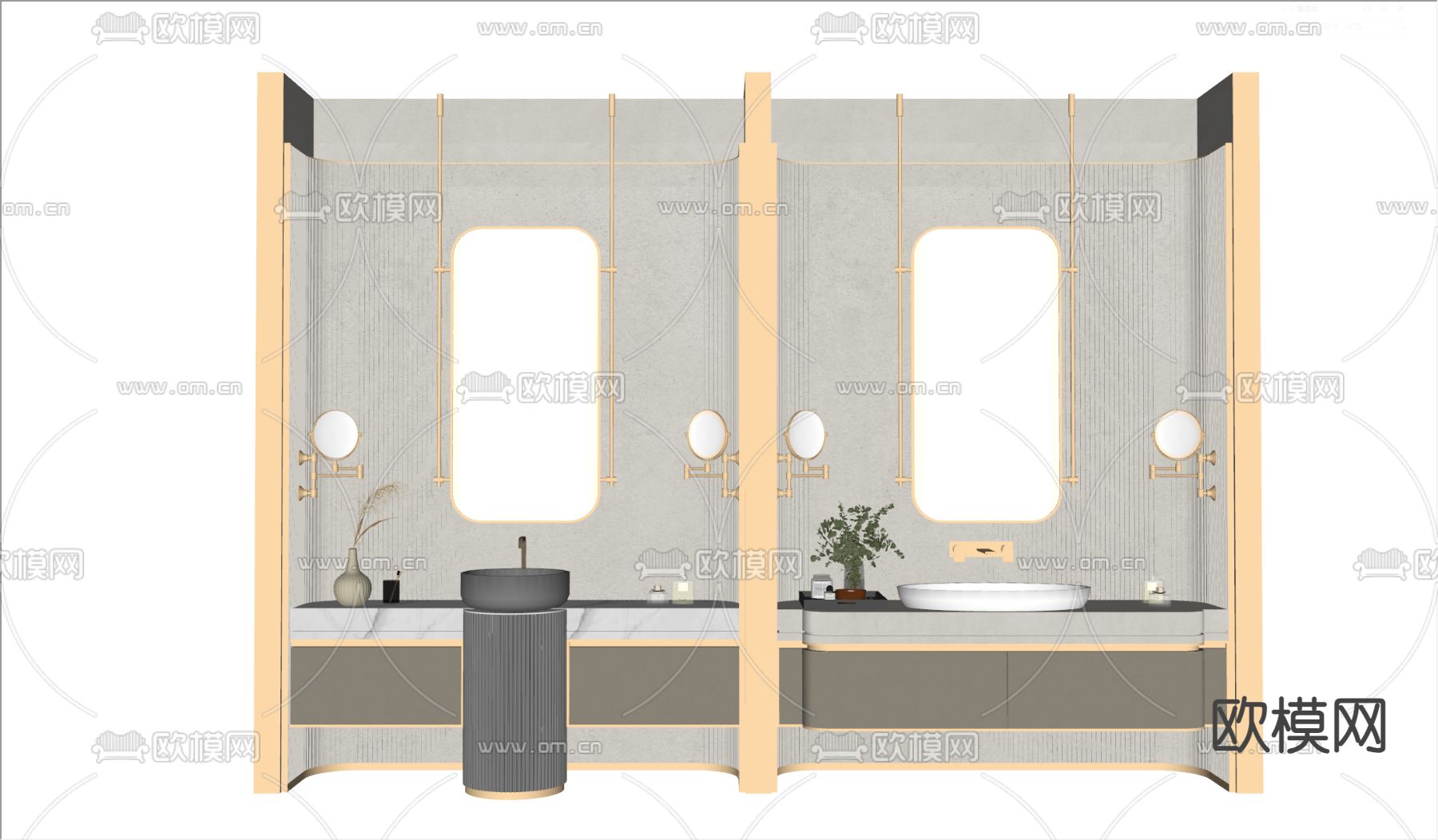 现代洗手台su模型下载（渲染图2）