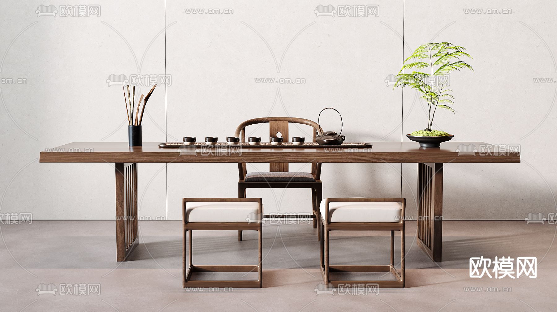 新中式茶桌 茶台3d模型下载