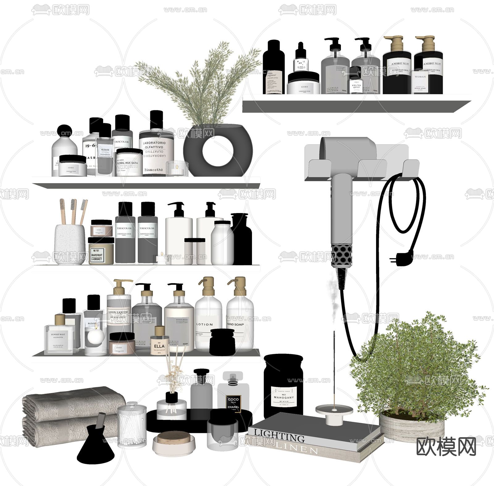 现代洗护用品su模型下载（渲染图2）