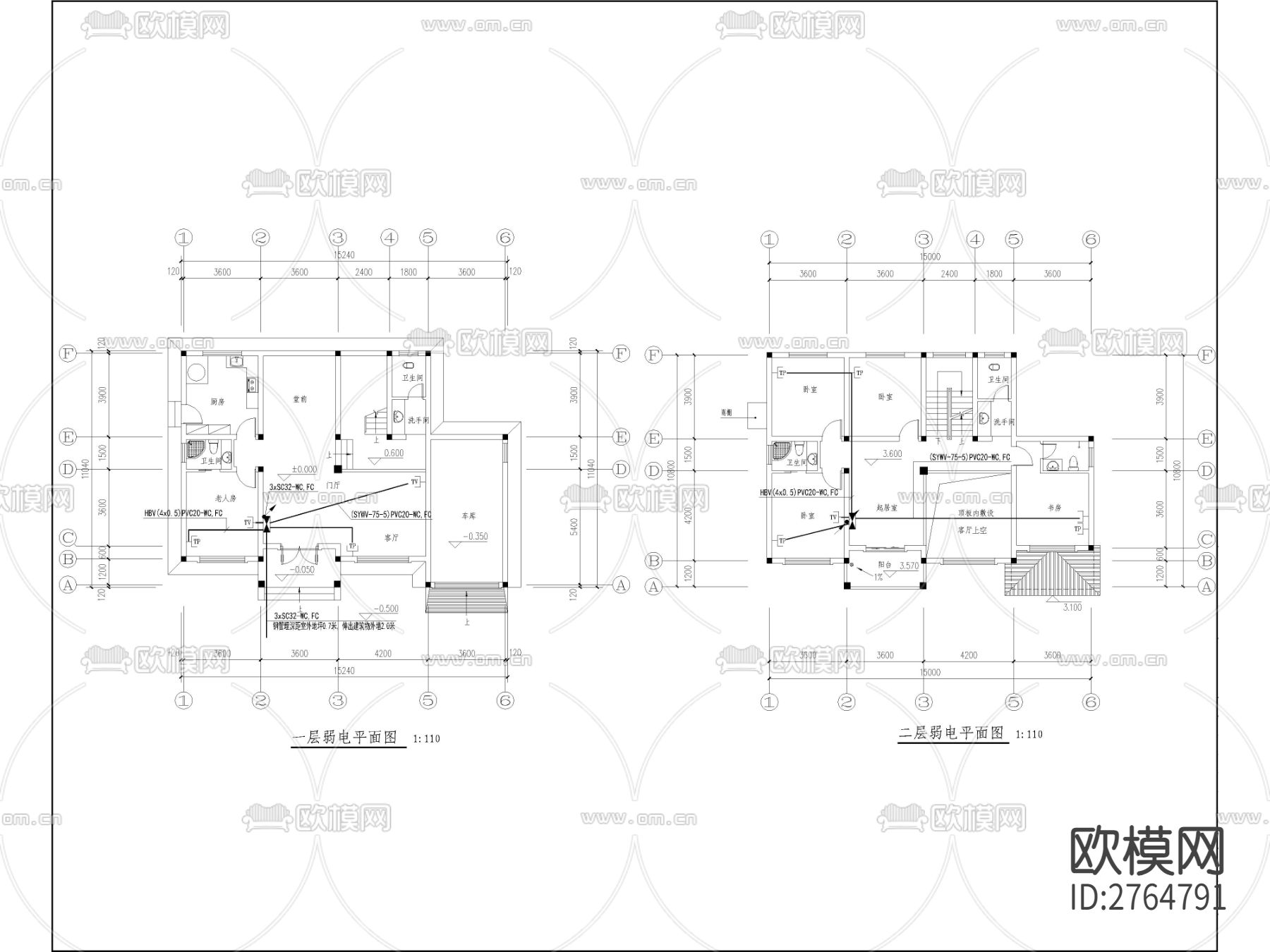 农村自建农居房电气CAD施工图下载（渲染图2）