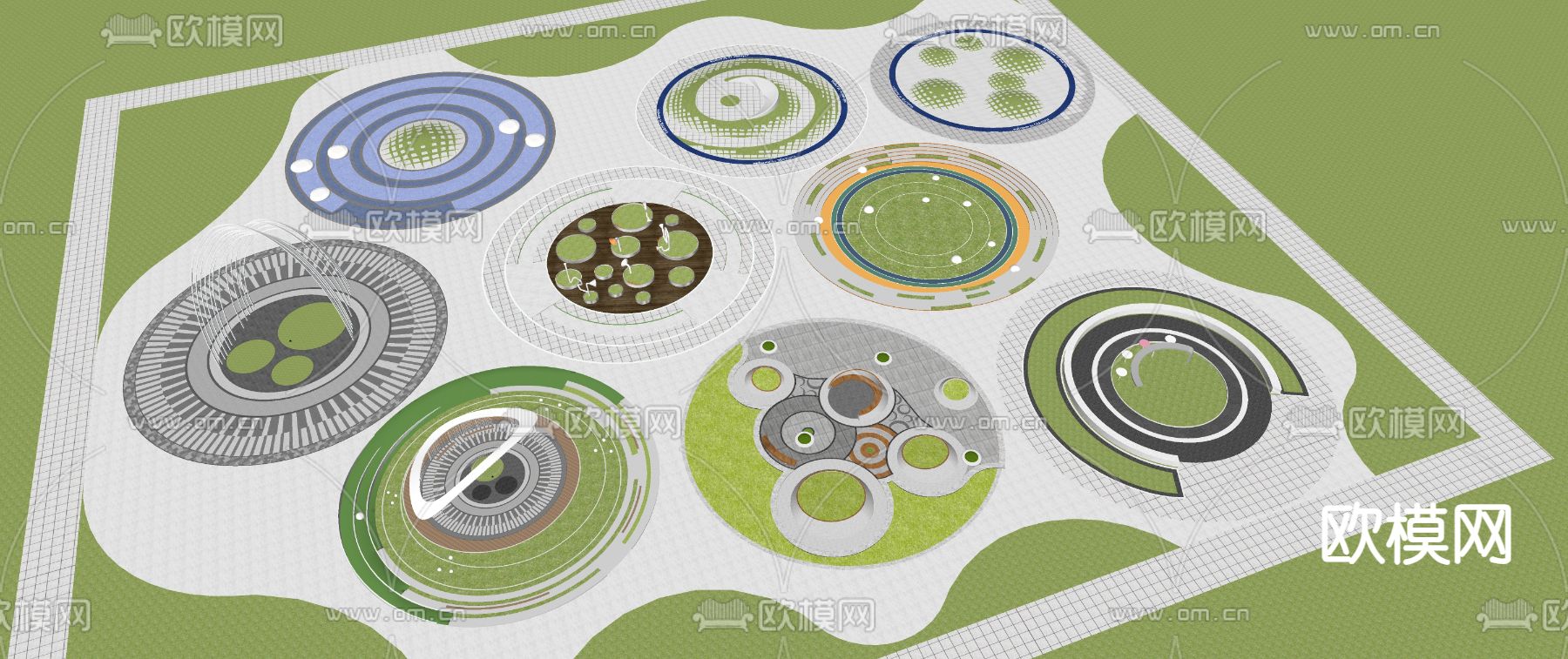 现代公园小广场su模型下载（渲染图2）