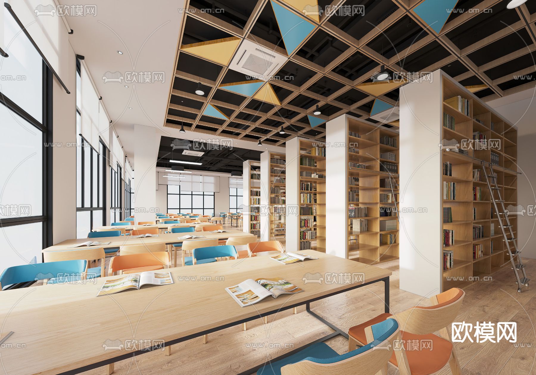 图书馆 阅览室3d模型下载（渲染图2）