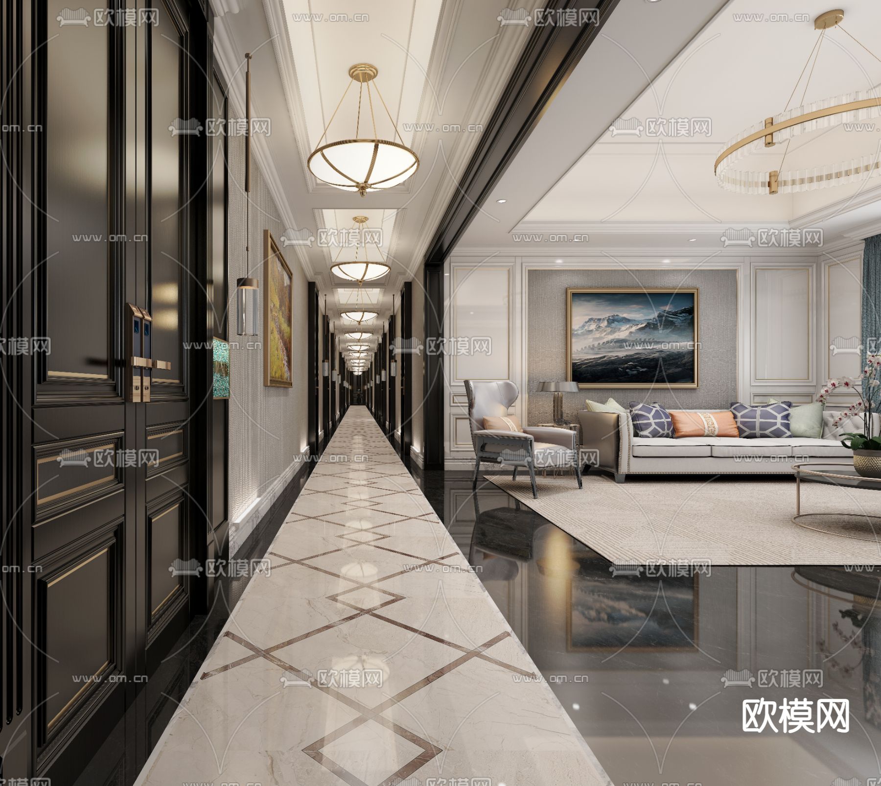 酒店过道 走廊3d模型下载