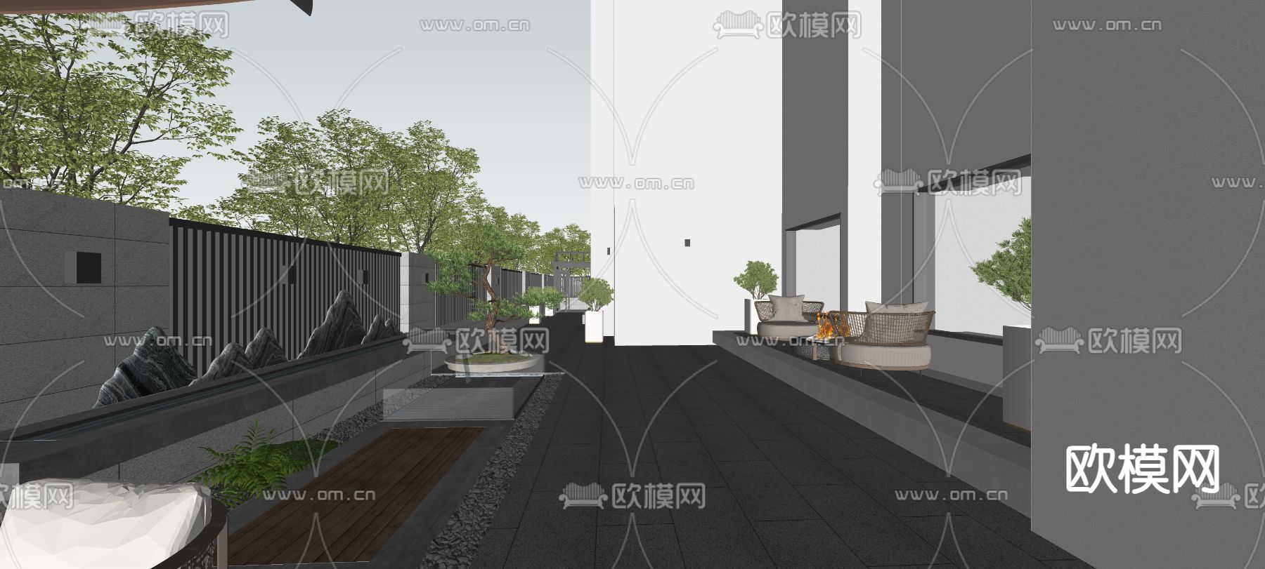 现代别墅花园su模型下载（渲染图4）