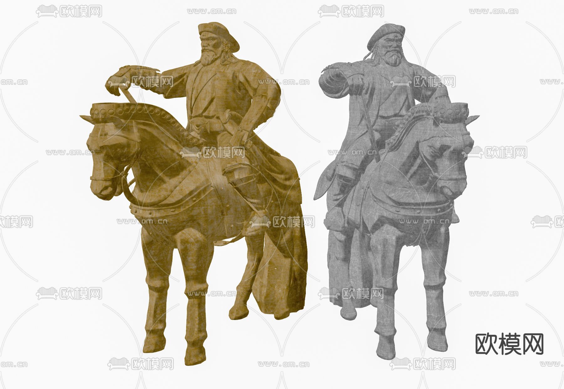 蒙古骑士雕塑su模型下载（渲染图2）