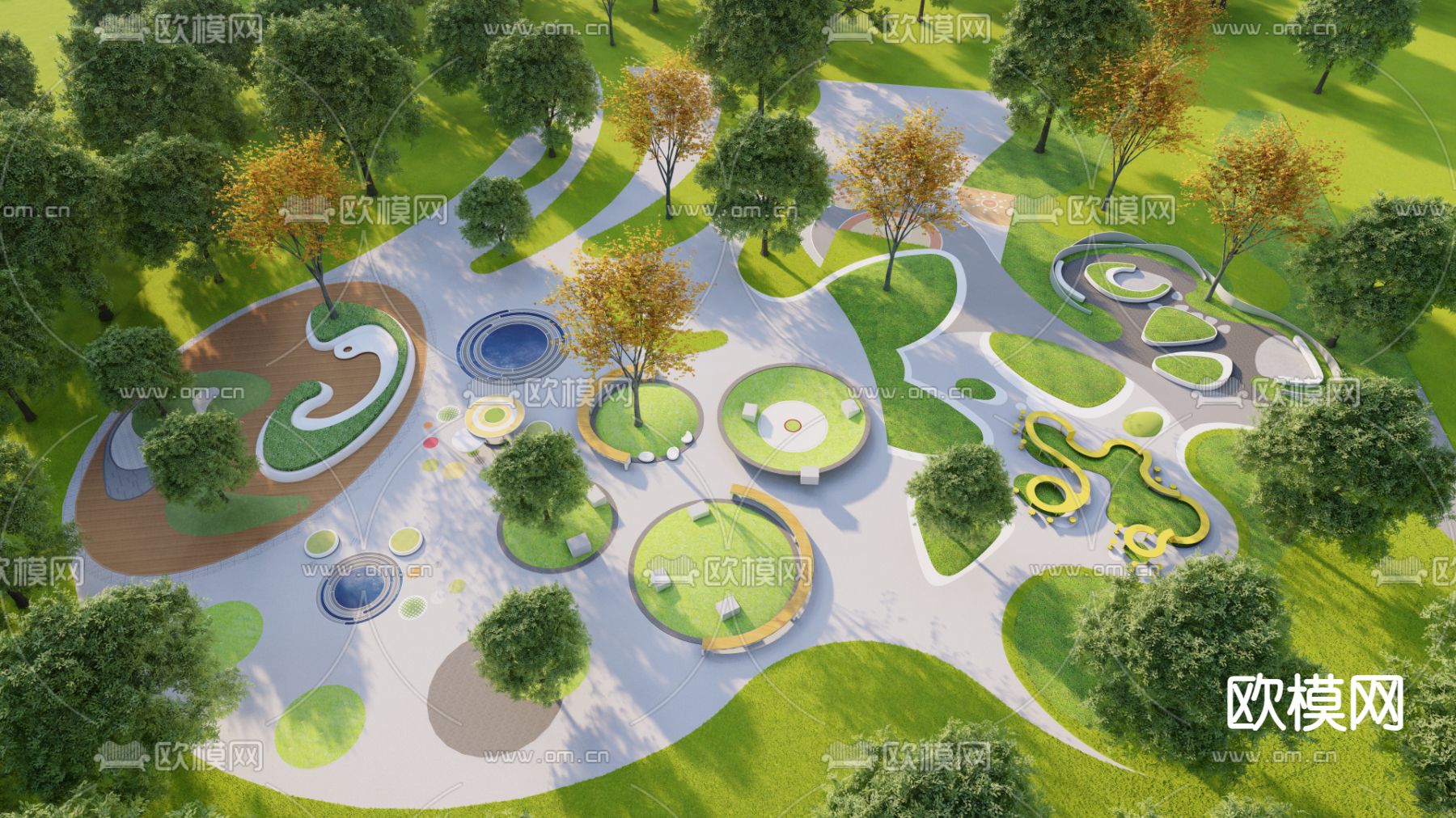 现代公园小广场su模型下载（渲染图1）