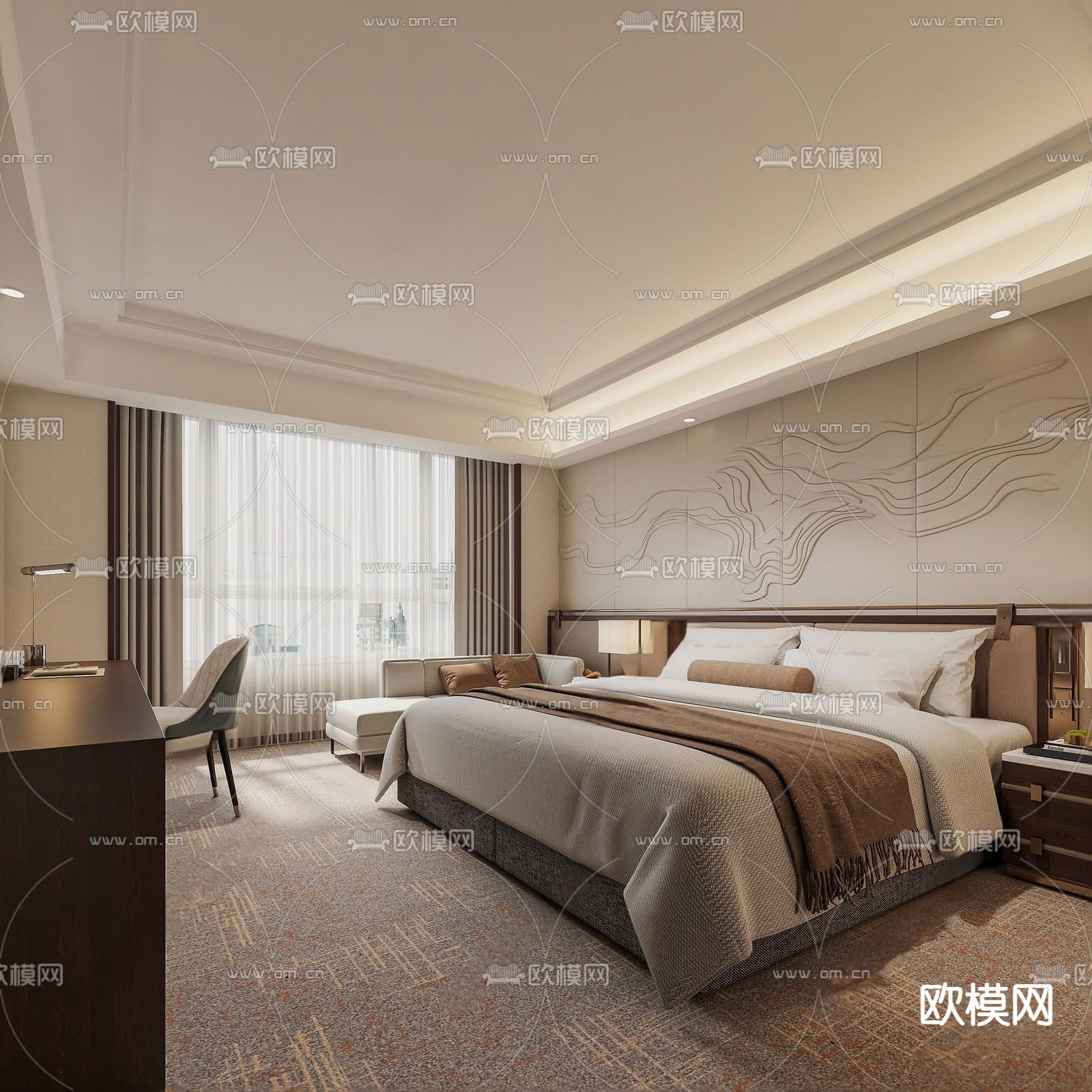 新中式酒店套房su模型下载（渲染图1）