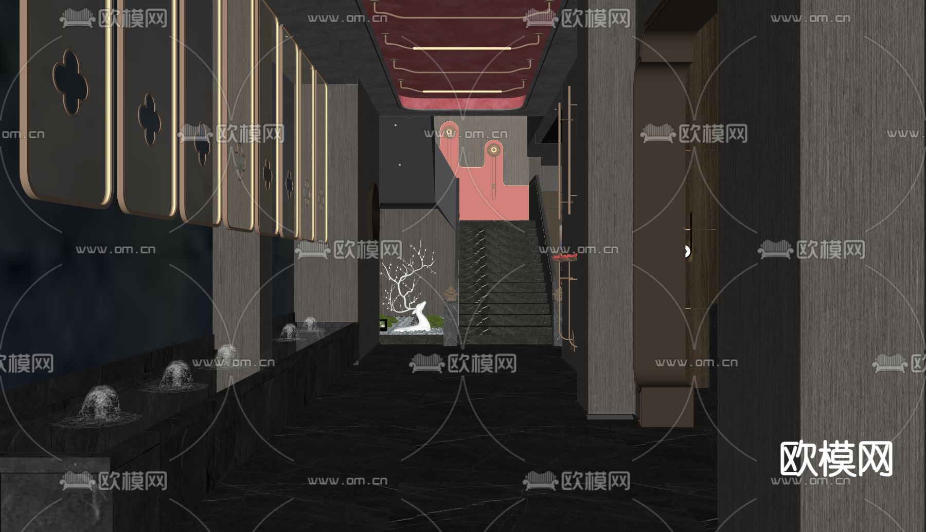 新中式足浴过道su模型下载（渲染图2）