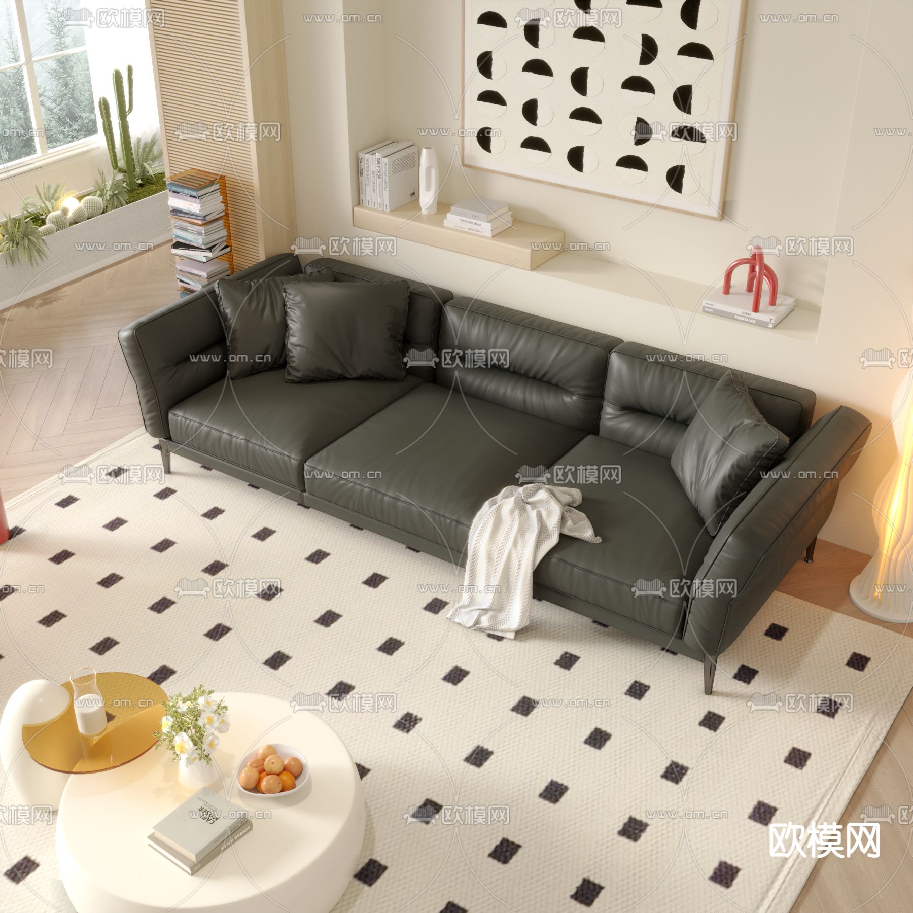 奶油风沙发3d模型下载（渲染图3）