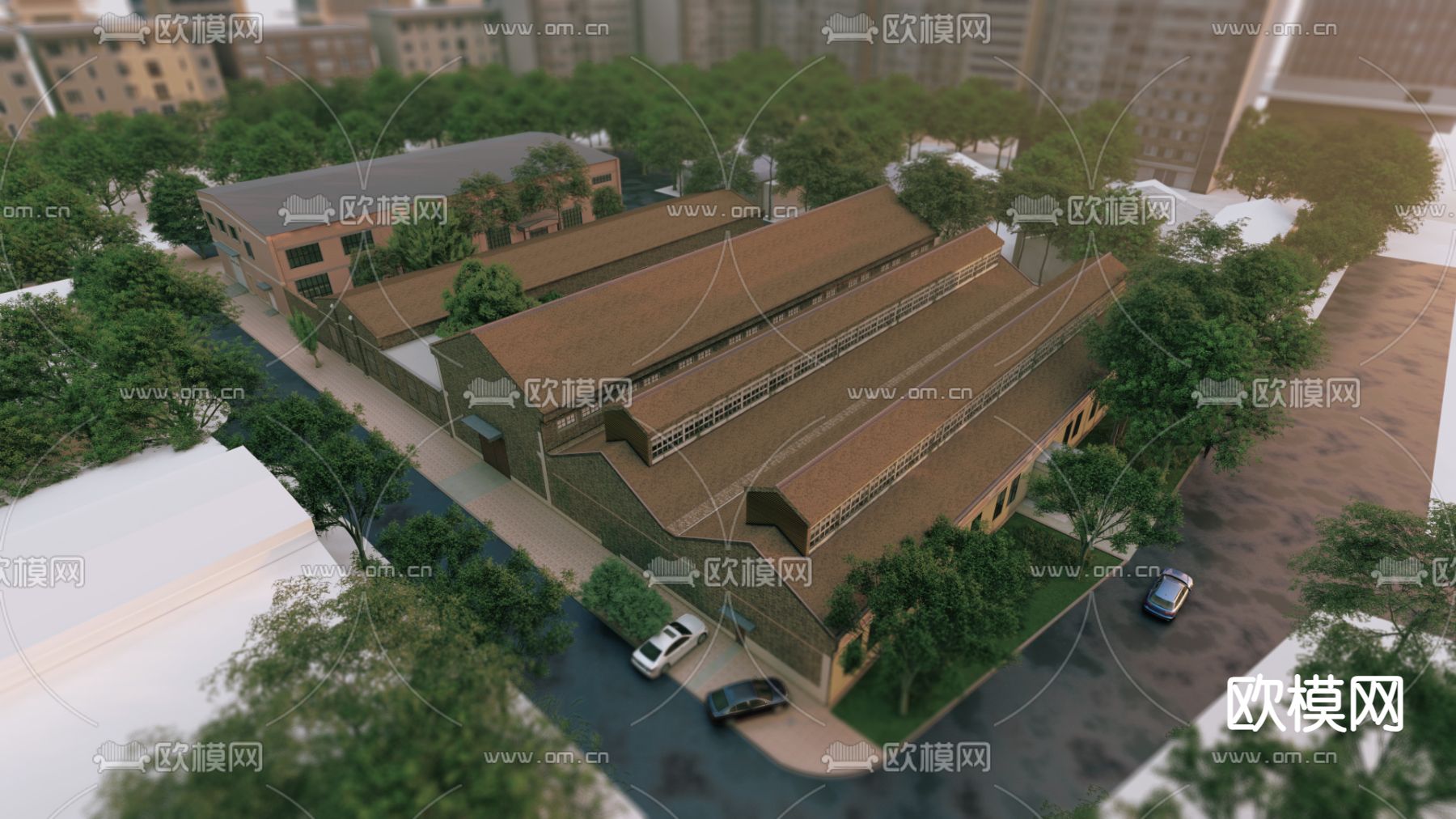 工业风厂房鸟瞰su模型下载（渲染图1）