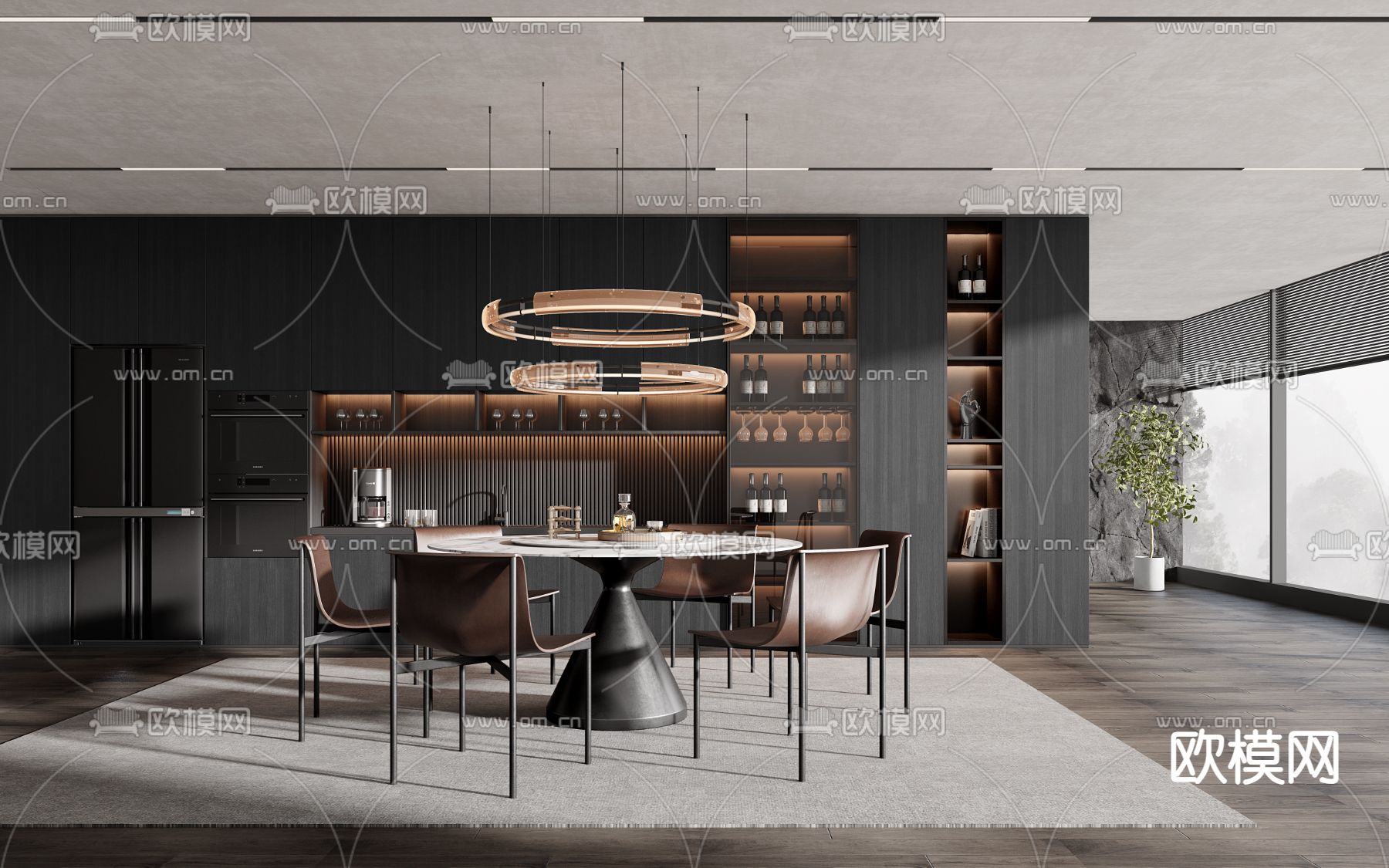 暗黑风餐厅su模型下载（渲染图1）