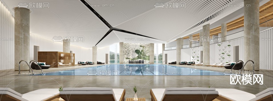 游泳馆 泳池su模型下载(渲染图1)