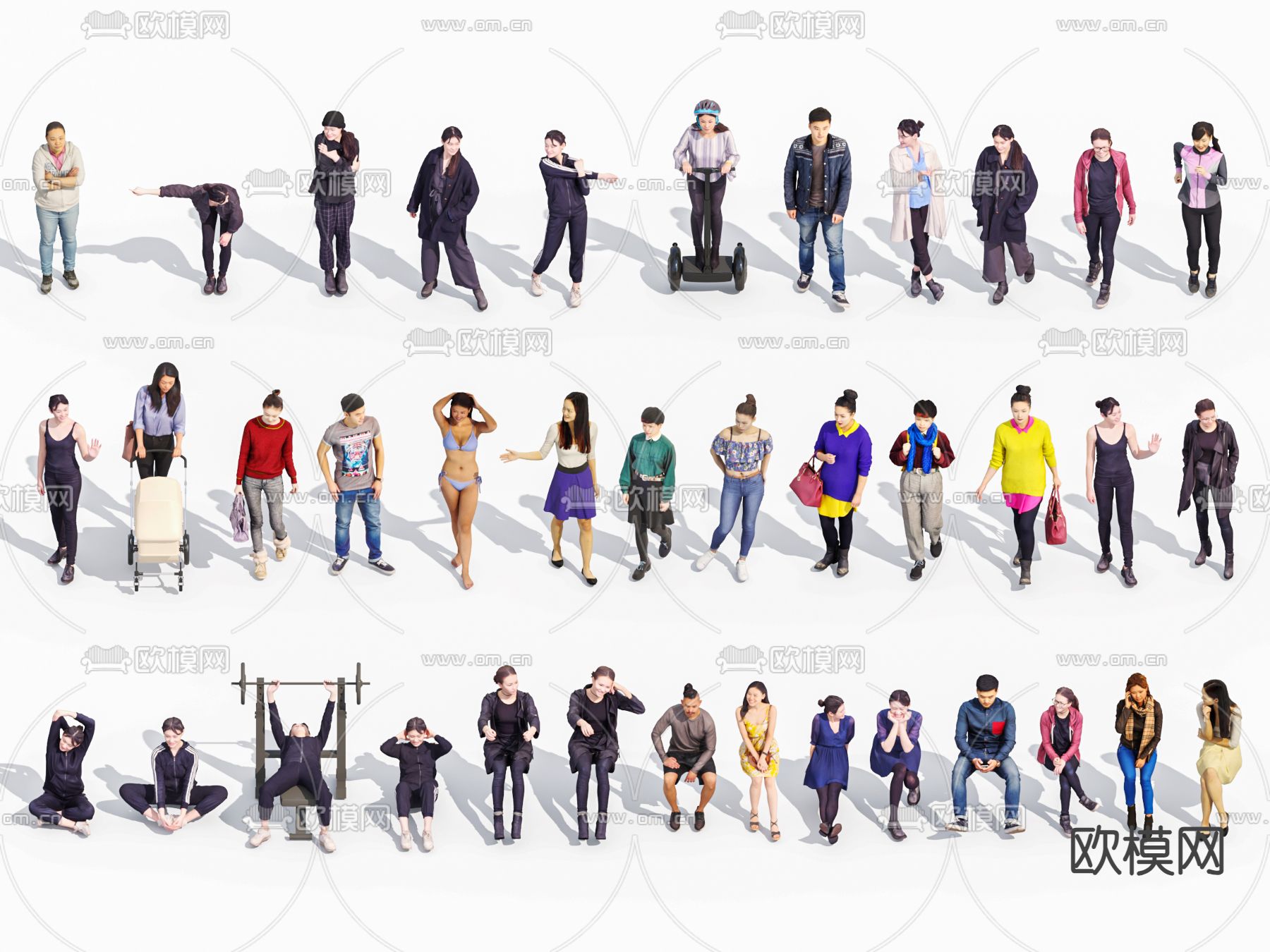 人物 站姿 坐姿 行人3d模型下载_ID14201714_3dmax免费模型-欧模网