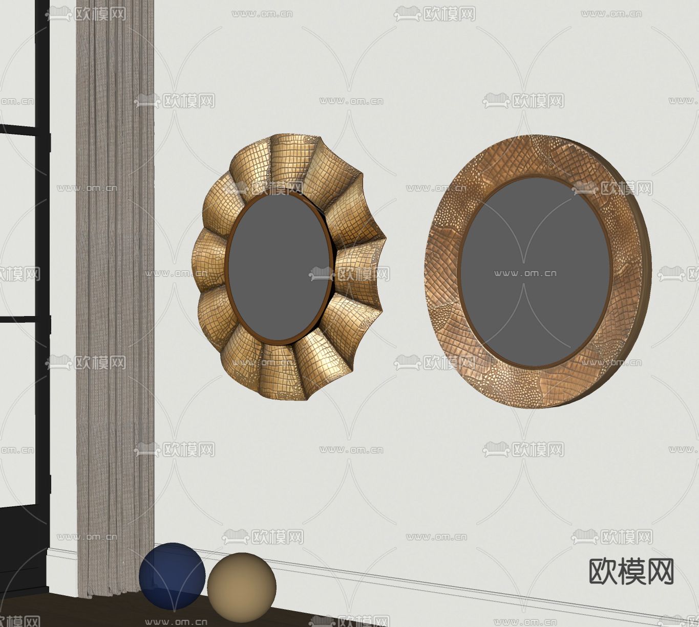 现代墙饰 装饰镜su模型下载（渲染图2）