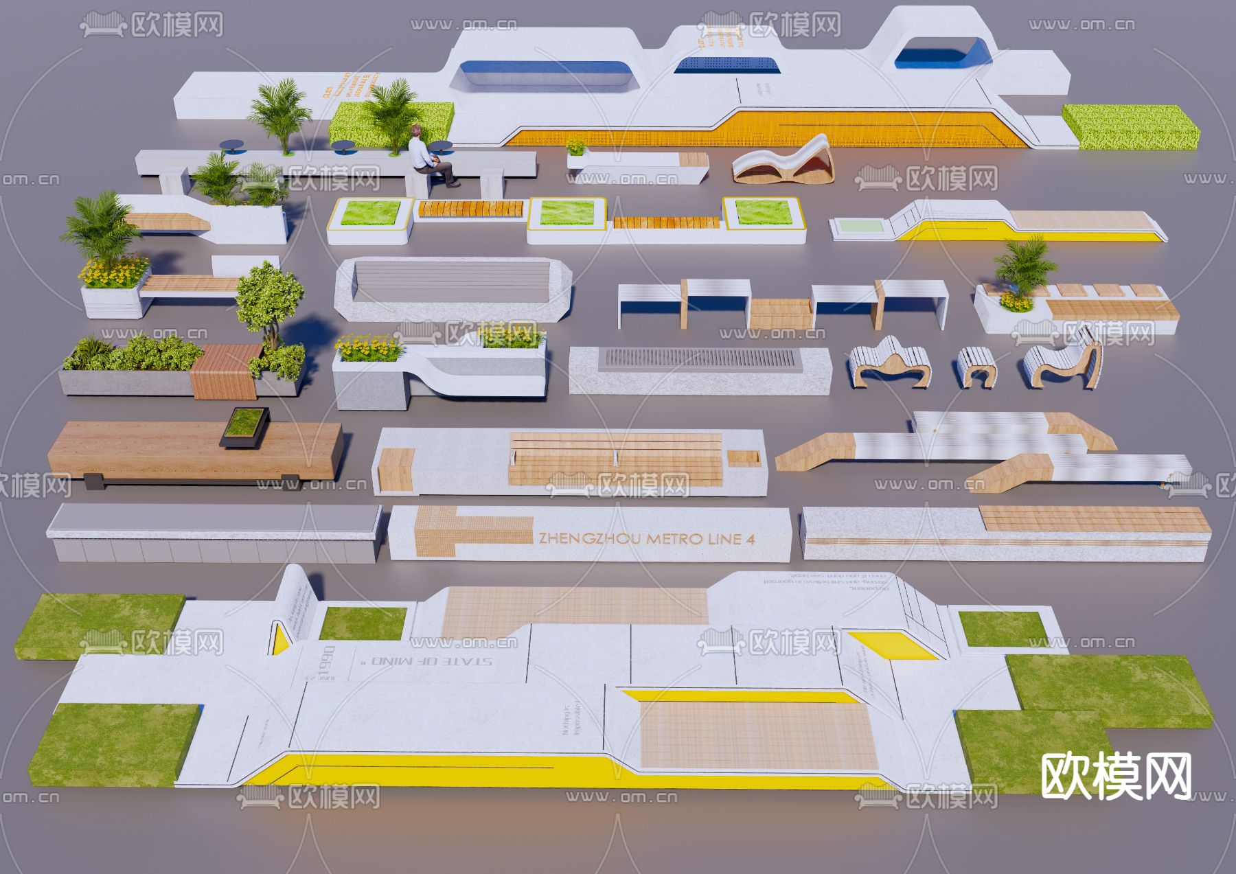 现代景观树池 座椅su模型下载（渲染图1）