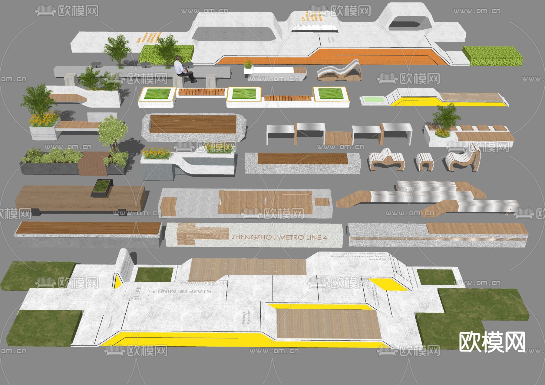 现代景观树池 座椅su模型下载（渲染图2）