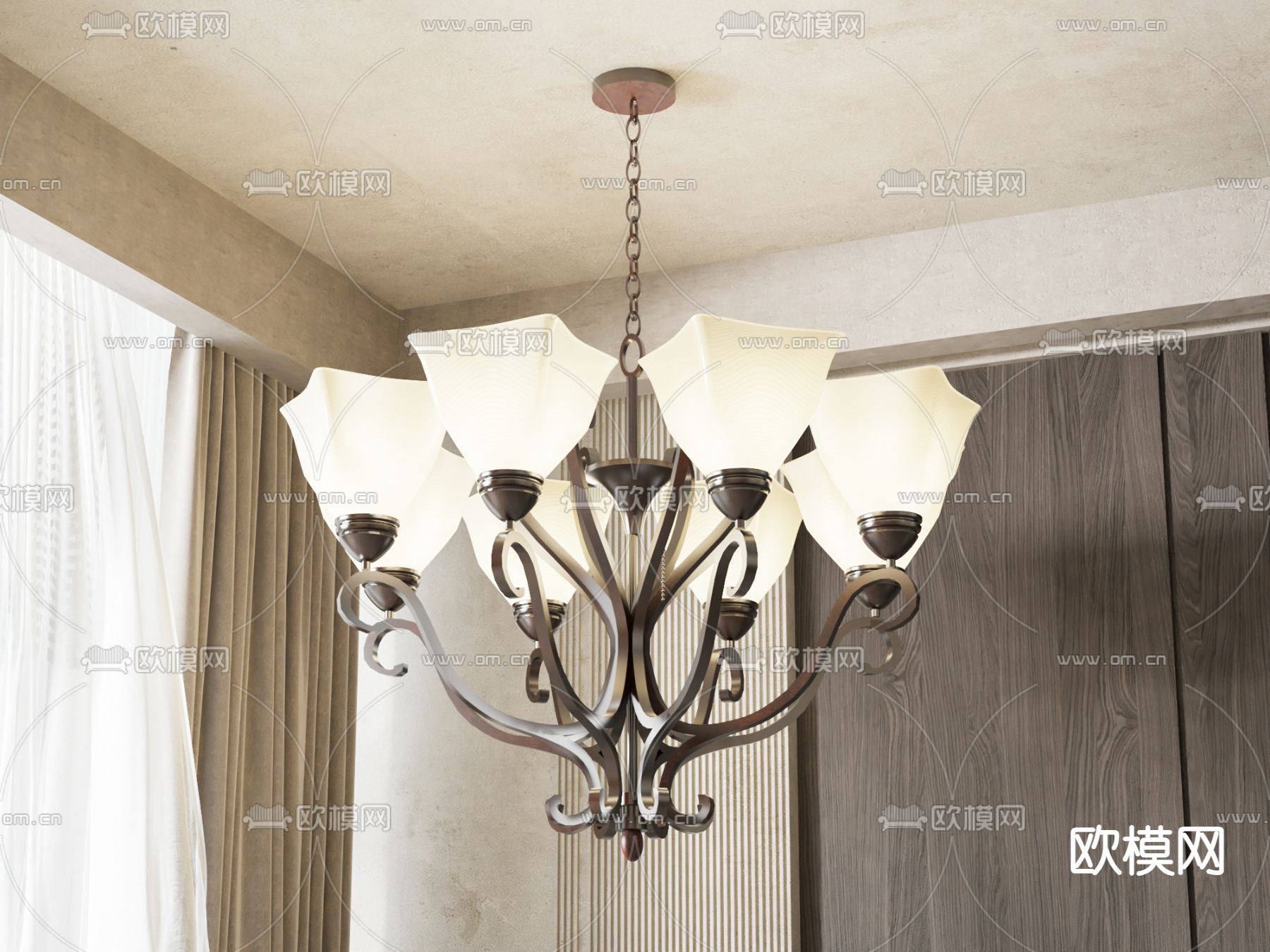 美式吊灯 大厅吊灯3d模型下载
