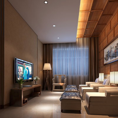  新中式足浴包间su模型 