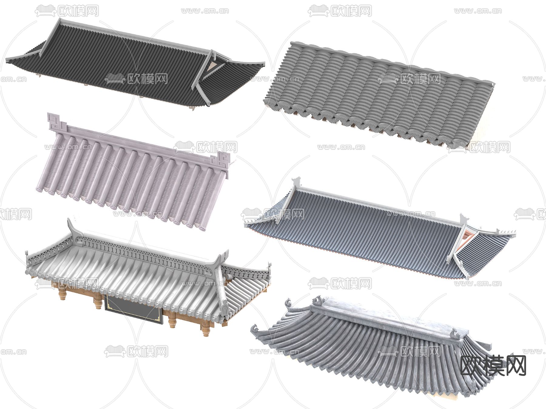 中式屋檐 瓦檐 瓦片3d模型下载