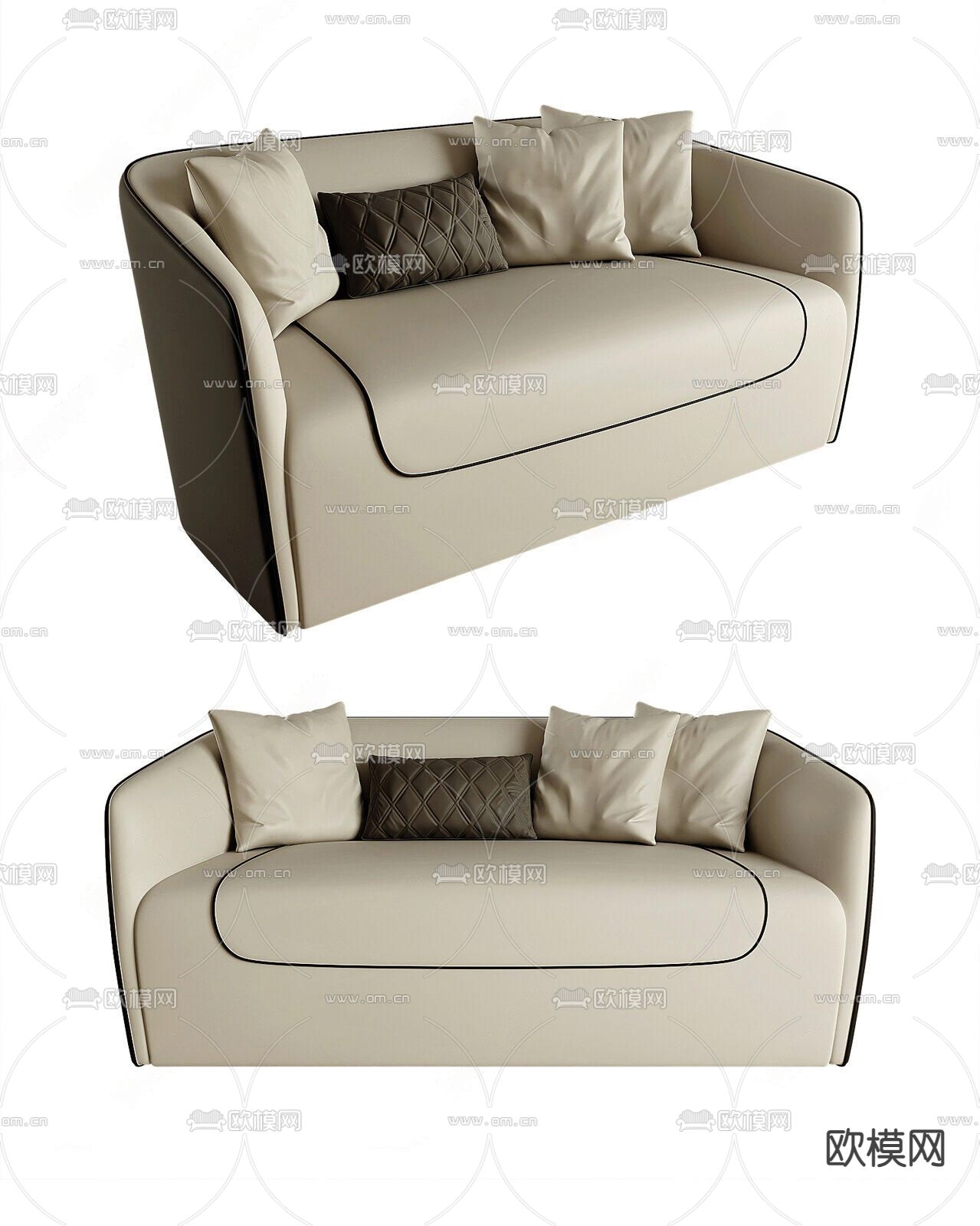 皮革沙发 多人沙发3d模型下载