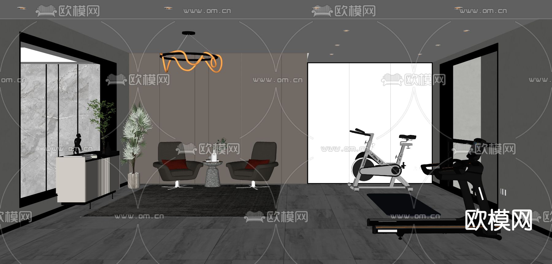 健身房 休息区su模型下载（渲染图2）
