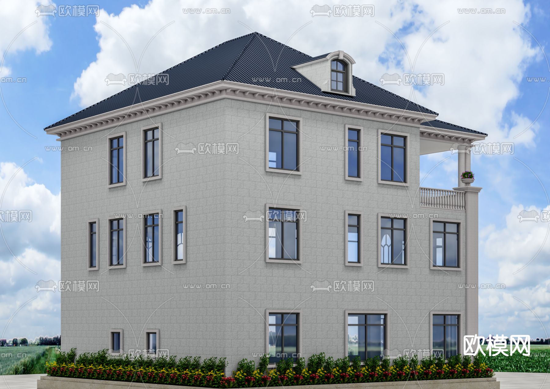 独栋别墅外观3d模型下载（渲染图2）