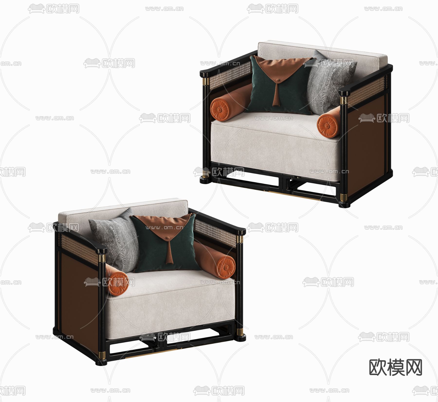 新中式沙发 单人沙发3d模型下载