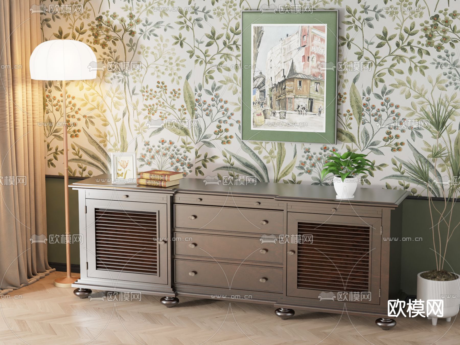 美式电视柜3d模型下载