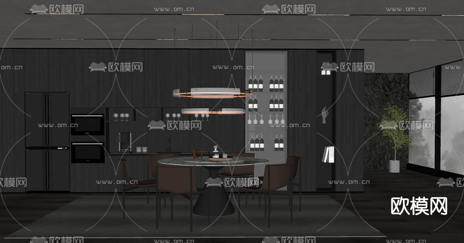 暗黑风餐厅su模型下载（渲染图2）