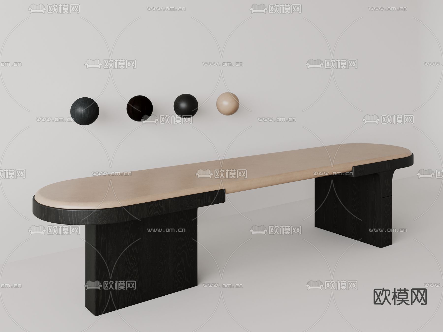 侘寂床尾凳su模型下载（渲染图1）