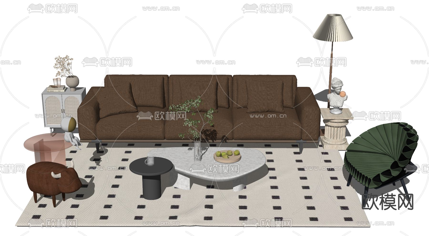 法式组合沙发su模型下载（渲染图2）