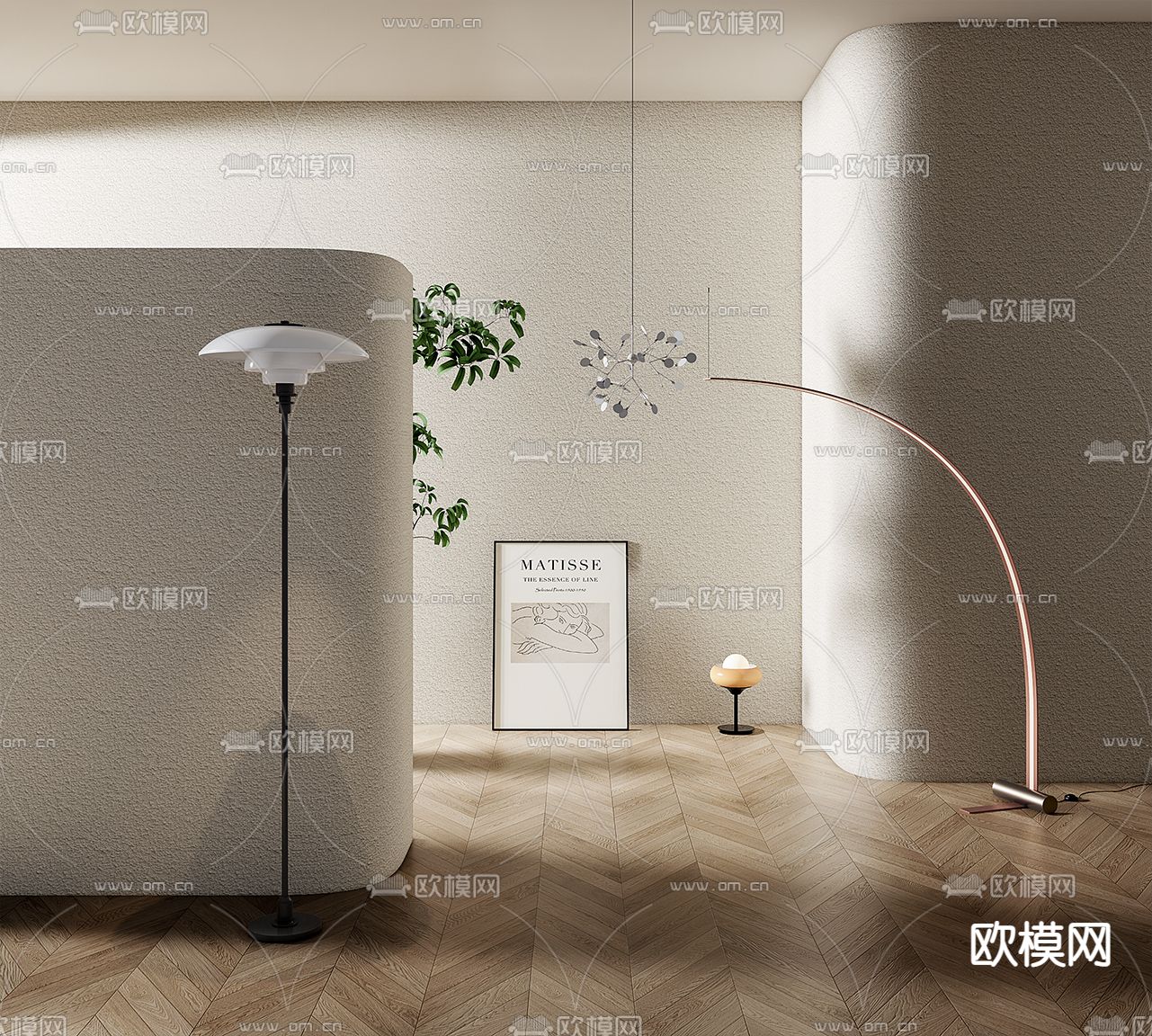 现代落地灯su模型下载（渲染图1）