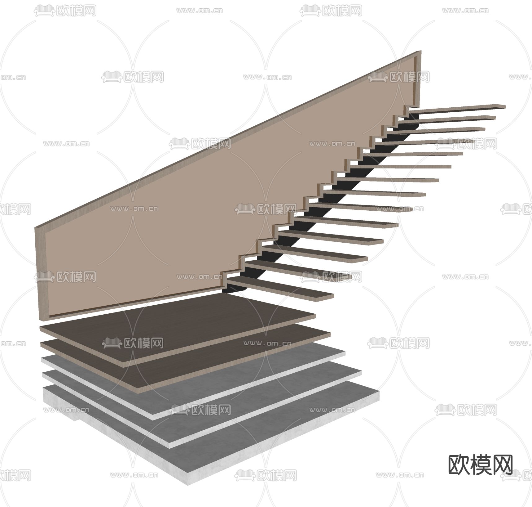 现代扶手楼梯su模型下载（渲染图3）
