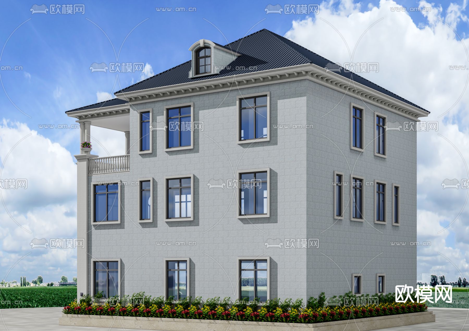 独栋别墅外观3d模型下载（渲染图3）