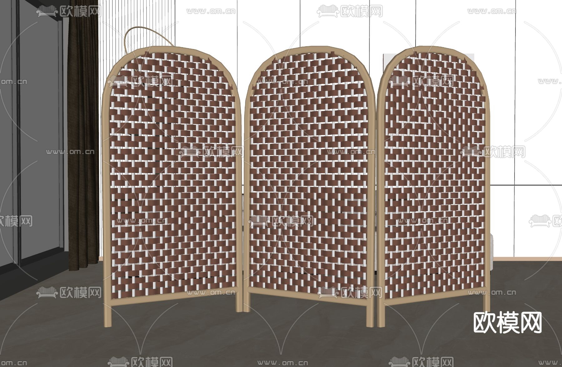 侘寂风隔断屏风su模型下载（渲染图2）