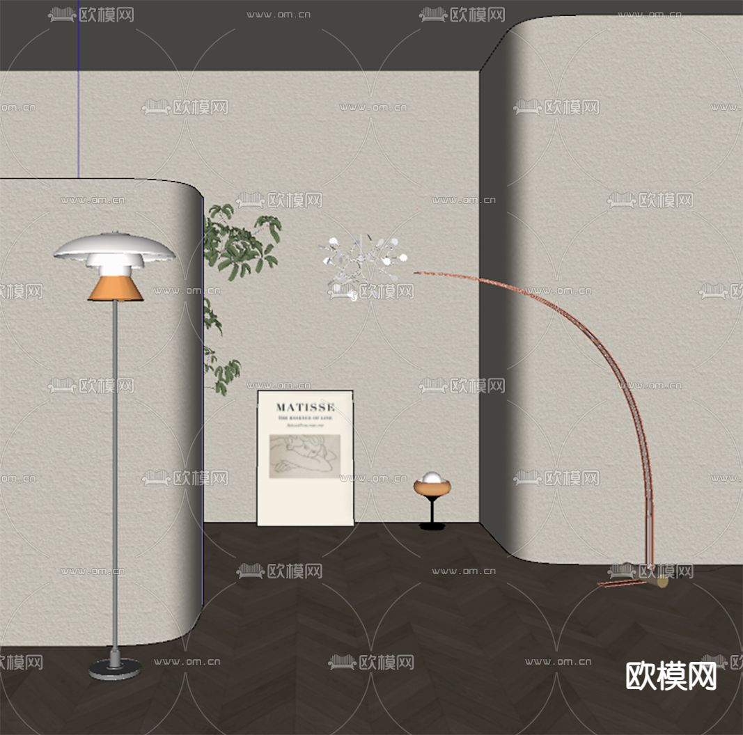 现代落地灯su模型下载（渲染图2）