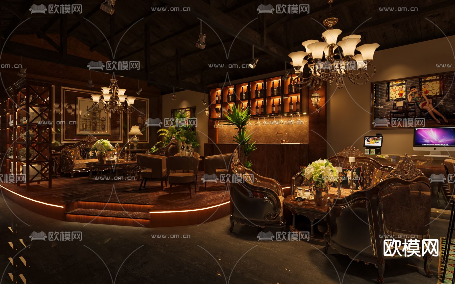 民国风酒吧 歌舞厅3d模型下载（渲染图2）