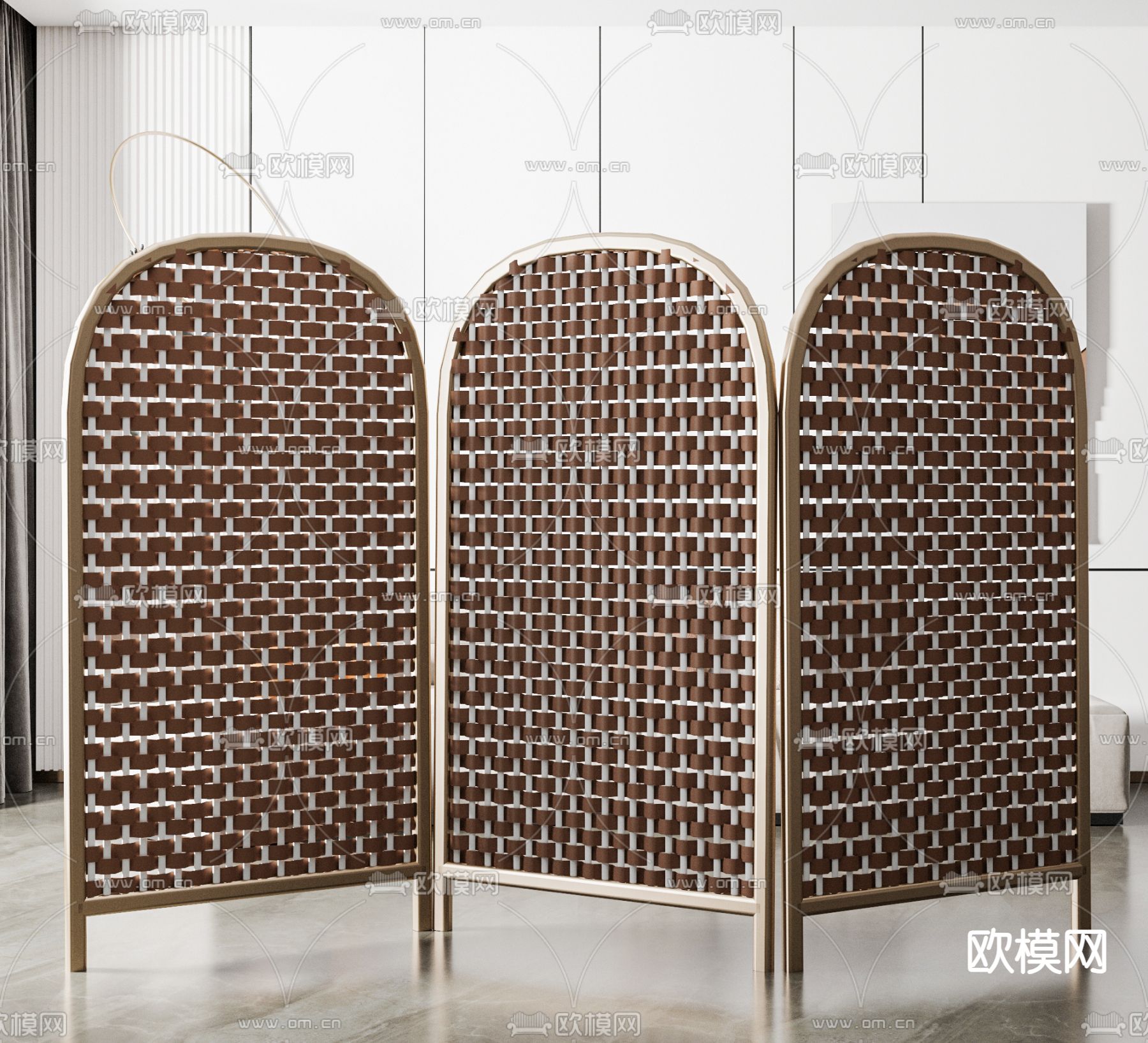 侘寂风隔断屏风su模型下载（渲染图1）