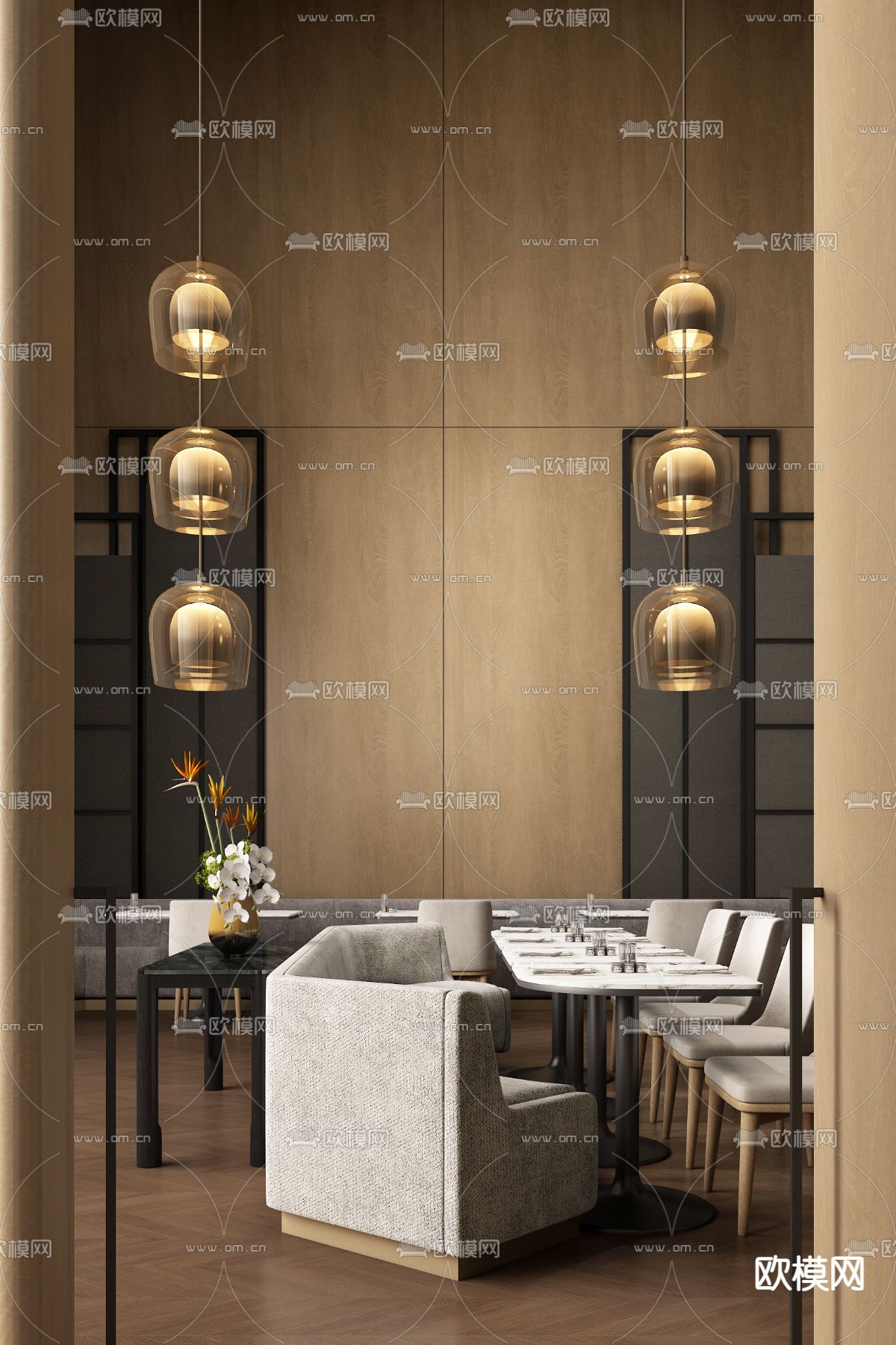 雅布设计 侘寂西餐厅3d模型下载