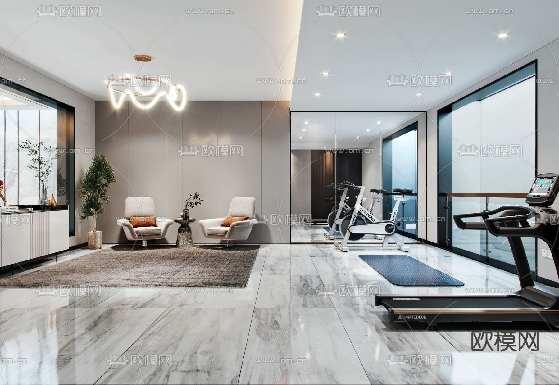 健身房 休息区su模型下载（渲染图1）