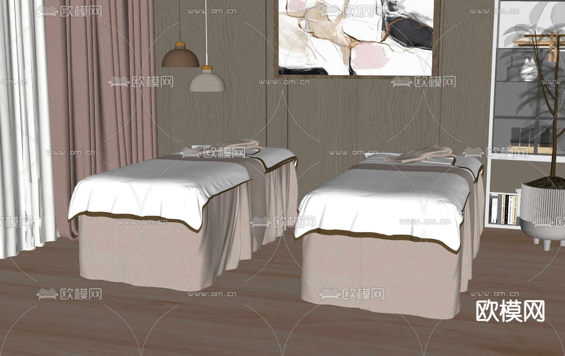 现代按摩床su模型下载（渲染图2）