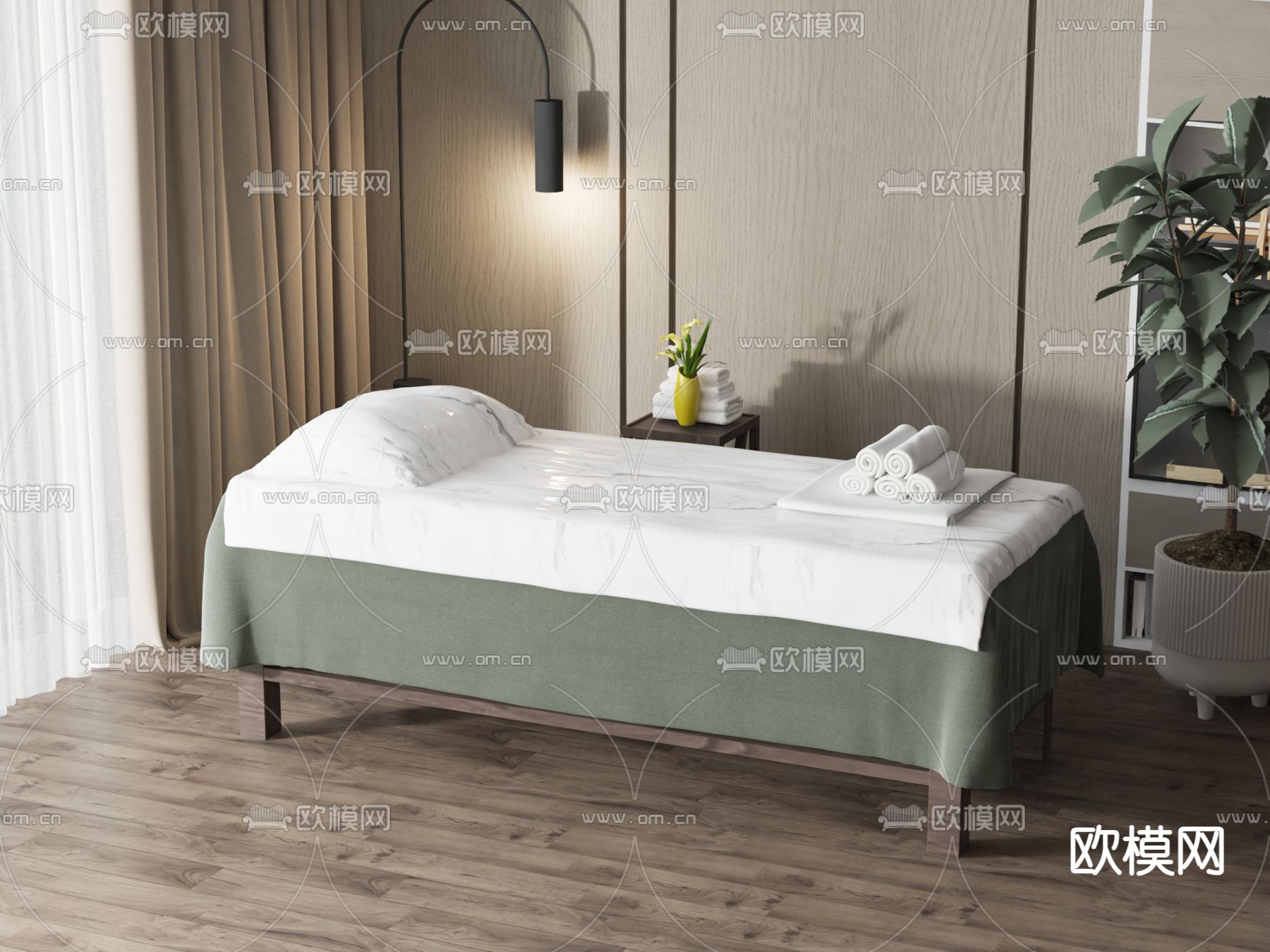 现代按摩床su模型下载（渲染图1）