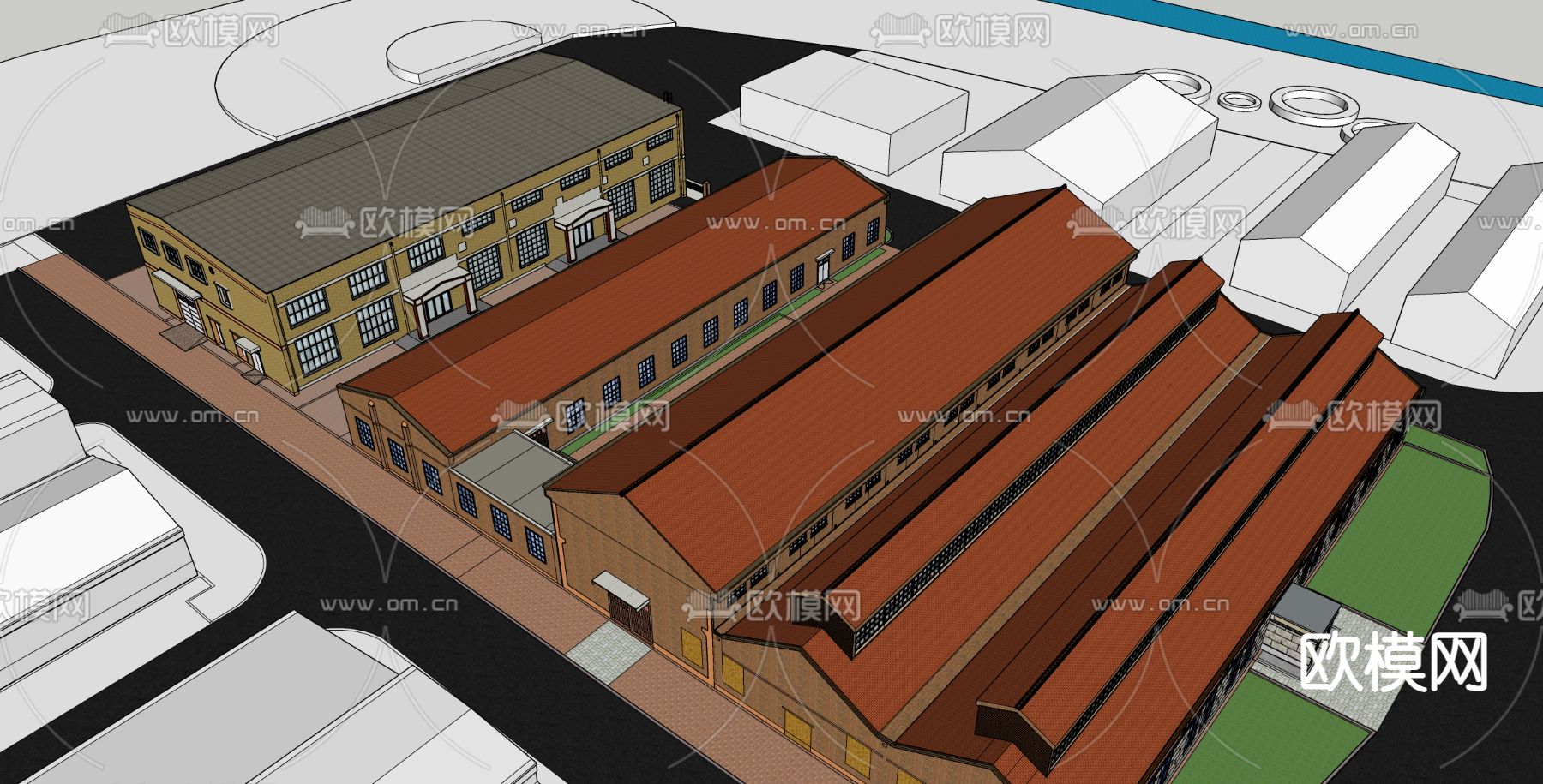 工业风厂房鸟瞰su模型下载（渲染图3）