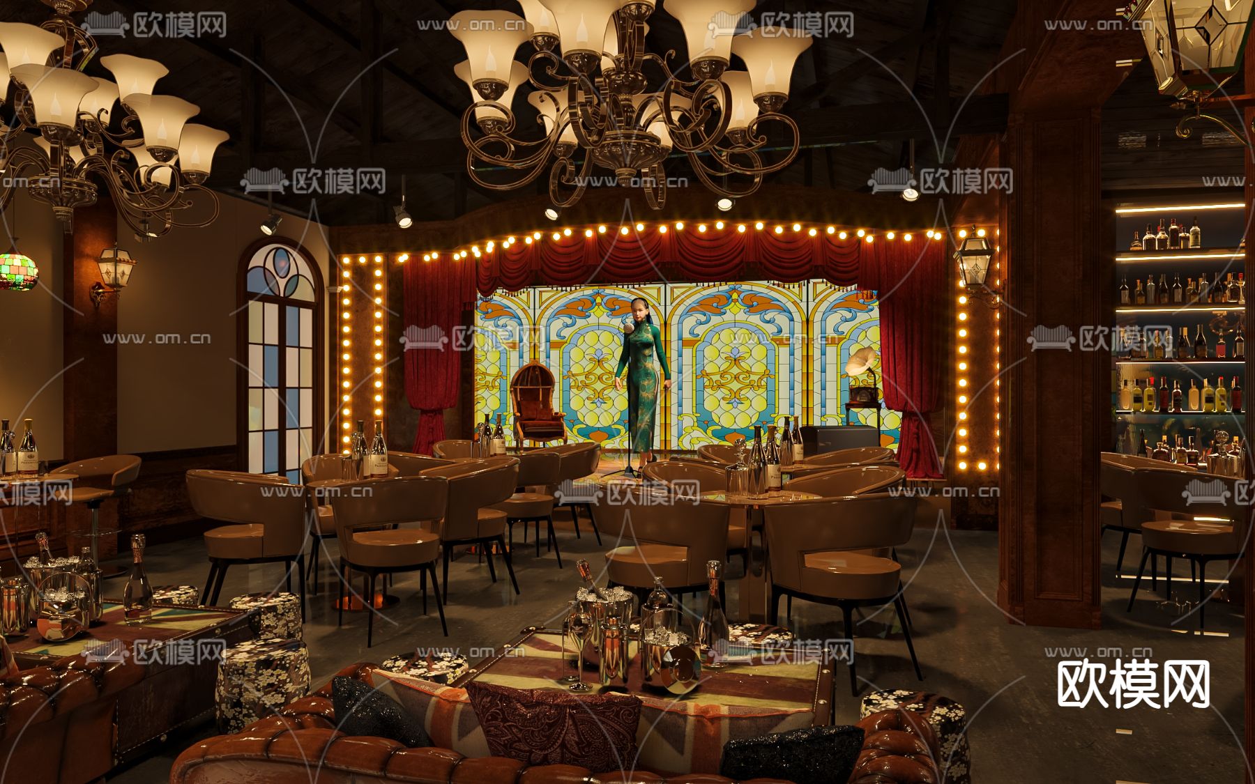 民国风酒吧 歌舞厅3d模型下载（渲染图1）