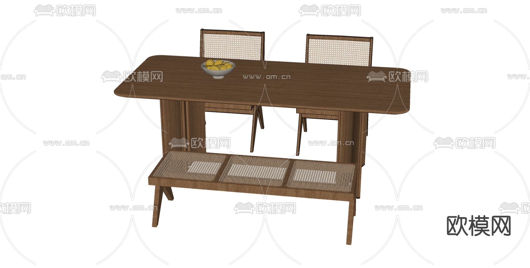 北欧藤编餐桌椅su模型下载（渲染图2）